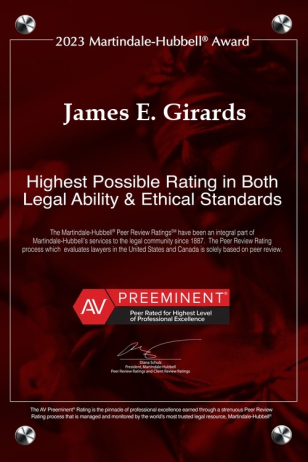 Girards Awarded 2023 Preeminent Rating by MartindaleHubbell The Girards Law Firm